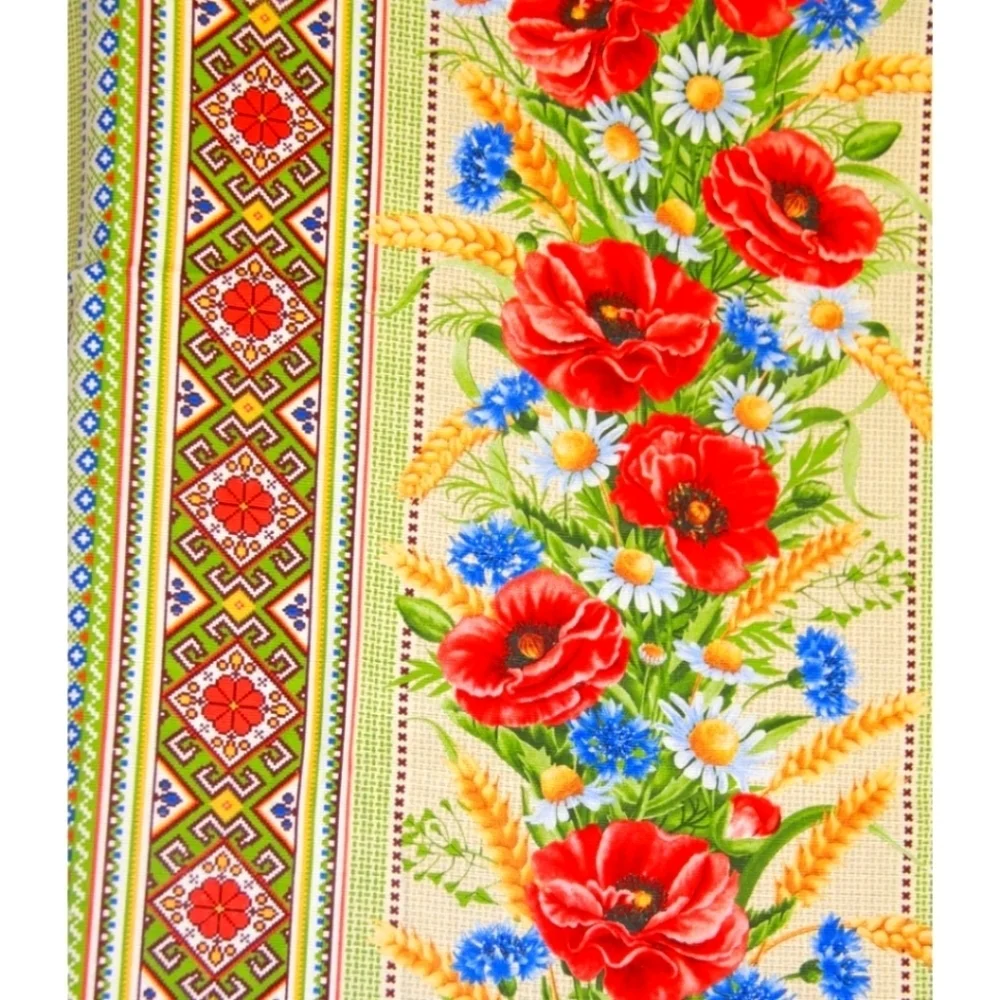 Poppy Printed Floral and Geometric Patterned Linen Tablecloth 78